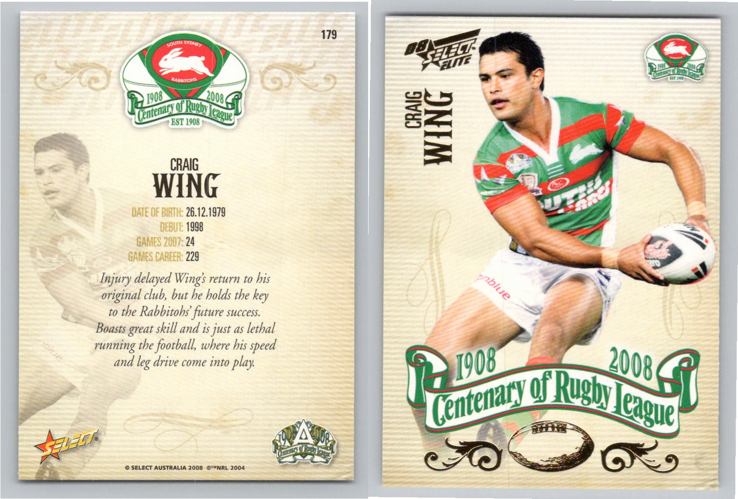Card #   179 CRAIG WING NRL Centenary of Rugby League