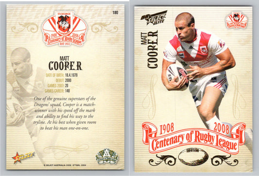Card #   180 MATT COOPER NRL Centenary of Rugby League