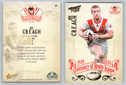 Card #   181 BEN CREAGH NRL Centenary of Rugby League
