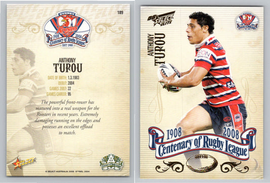 Card #   189 ANTHONY TUPOU NRL Centenary of Rugby League
