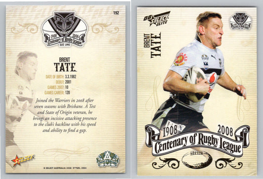 Card #   192 BRENT TATE NRL Centenary of Rugby League