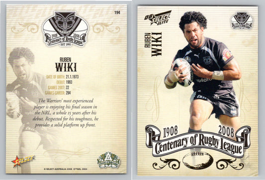 Card #   194 RUBEN WIKI NRL Centenary of Rugby League