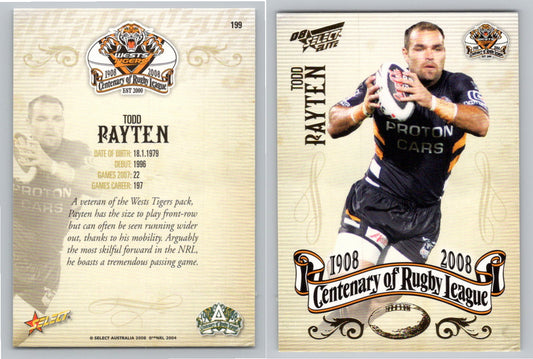 Card #   199 TODD PAYTEN NRL Centenary of Rugby League