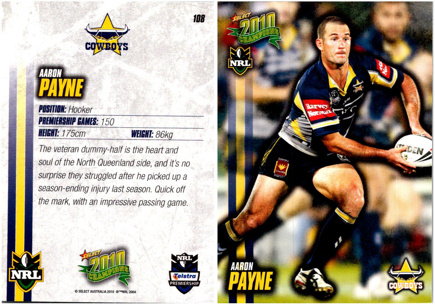 Card #  108 Aaron Payne NRL 2010 Champions