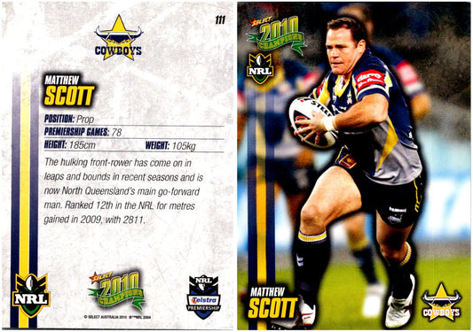 Card #  111 Matthew Scott NRL 2010 Champions