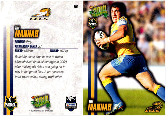 Card #  118 Tim Mannah NRL 2010 Champions