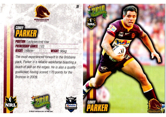 Card #  011 Corey Parker NRL 2010 Champions