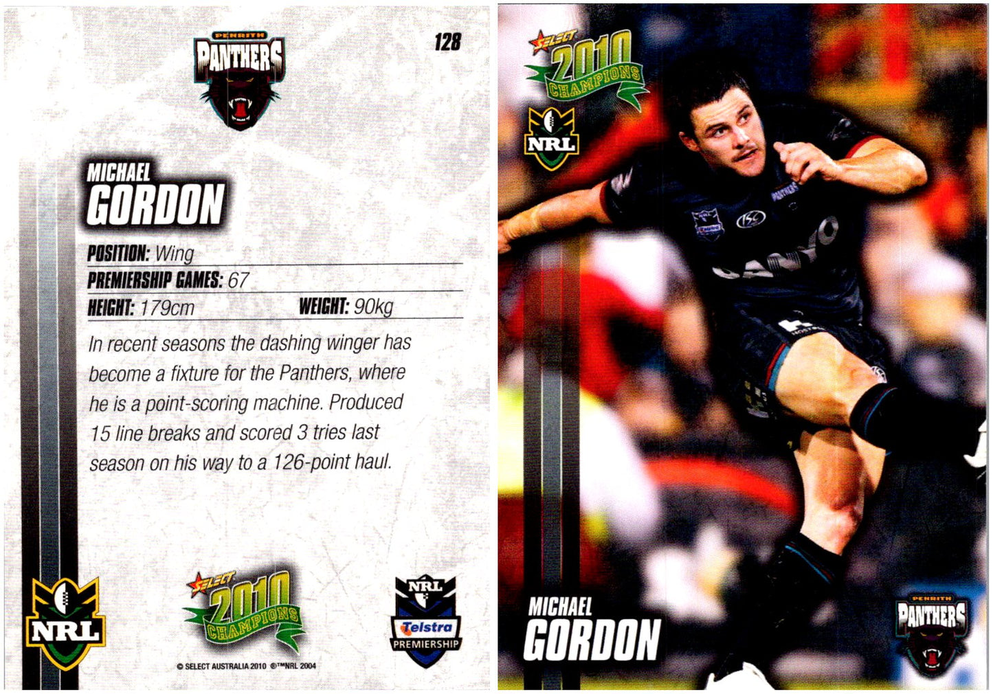 Card #  128 Michael Gordon NRL 2010 Champions
