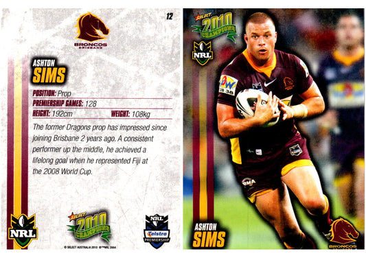 Card #  012 Ashton Sims NRL 2010 Champions