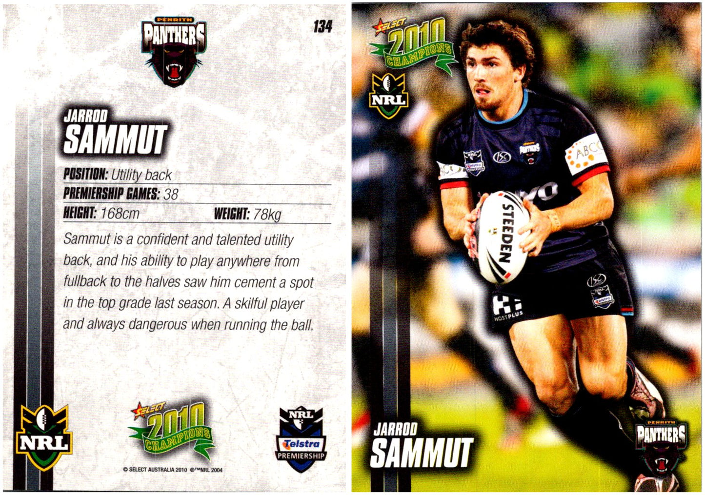 Card #  134 Jarrod Sammut NRL 2010 Champions