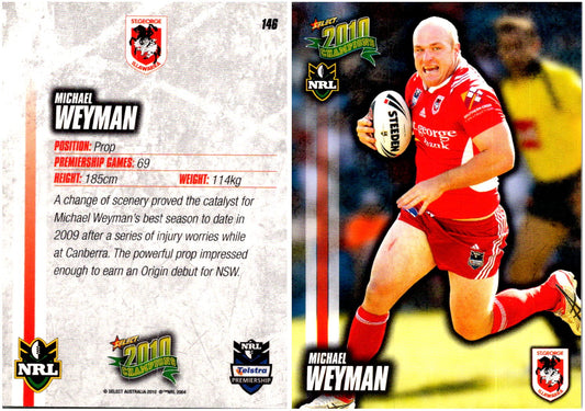Card #  146 Michael Weyman NRL 2010 Champions