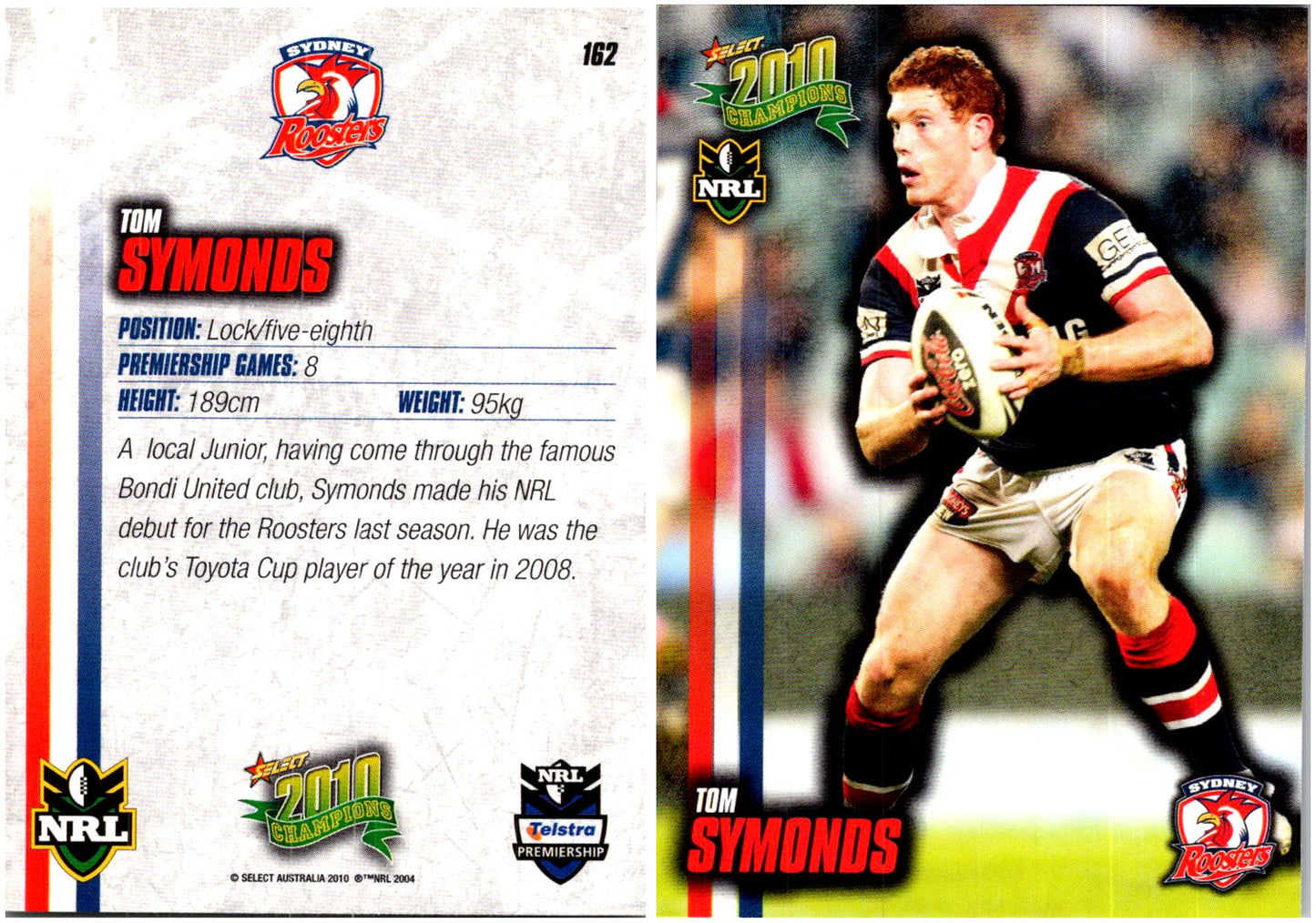 Card #  162 Tom Symonds NRL 2010 Champions