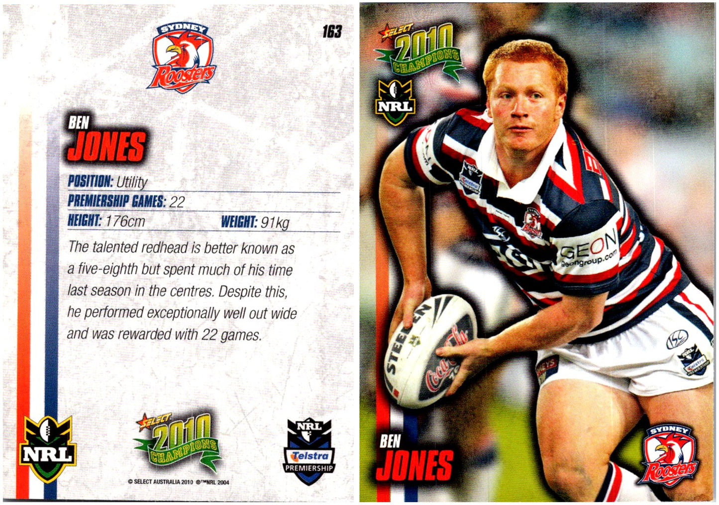 Card #  163 Ben Jones NRL 2010 Champions