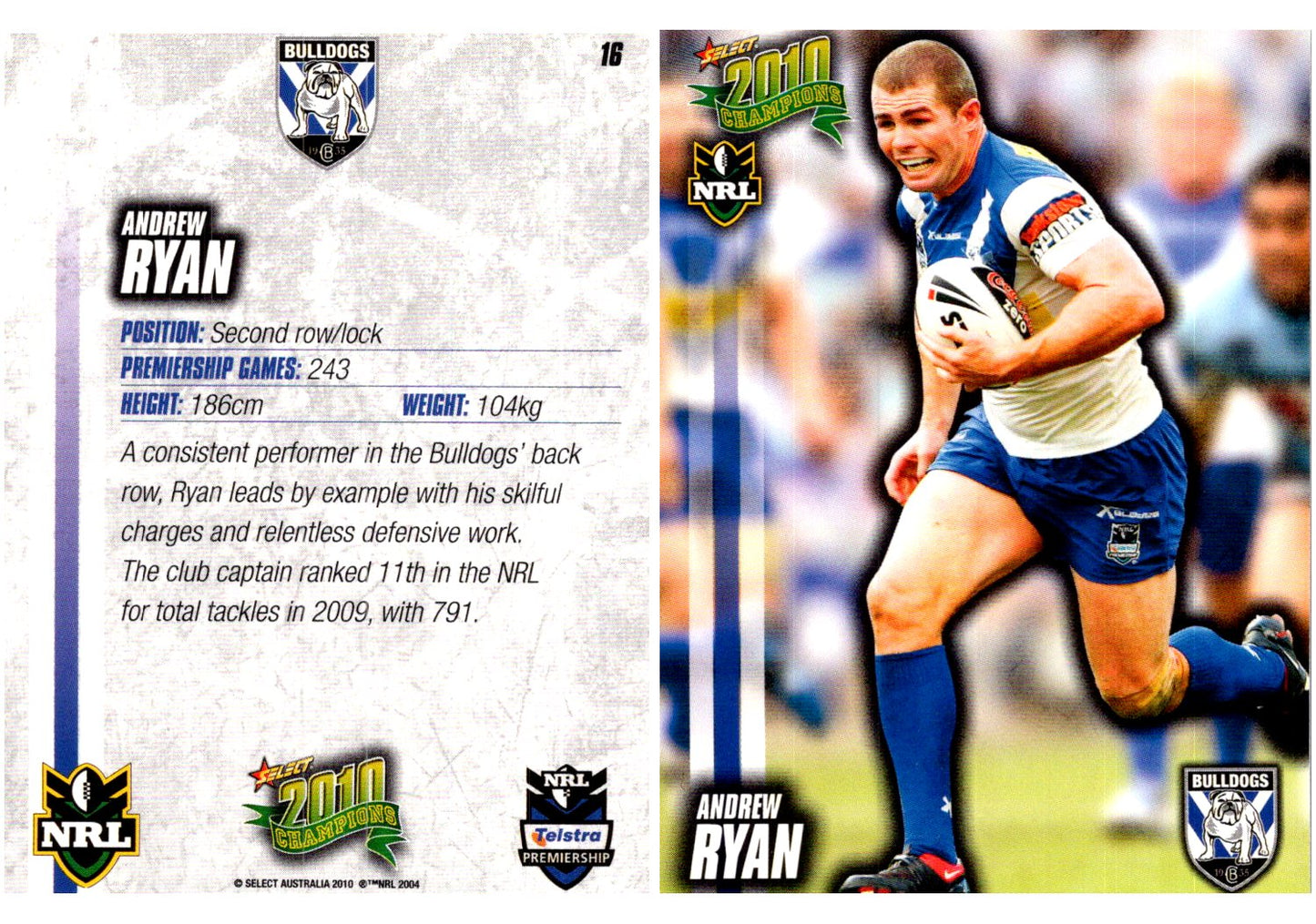 Card #  016 Andrew Ryan NRL 2010 Champions