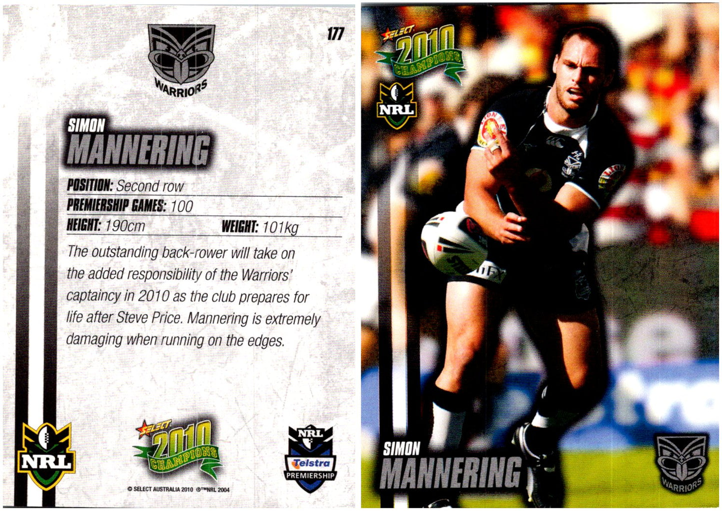 Card #  177 Simon Mannering NRL 2010 Champions