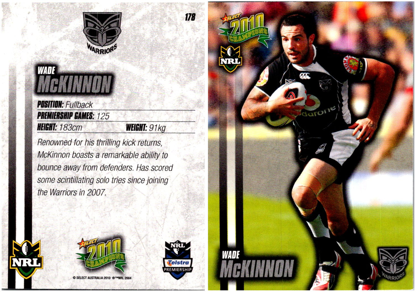 Card #  178 Wade McKinnon NRL 2010 Champions