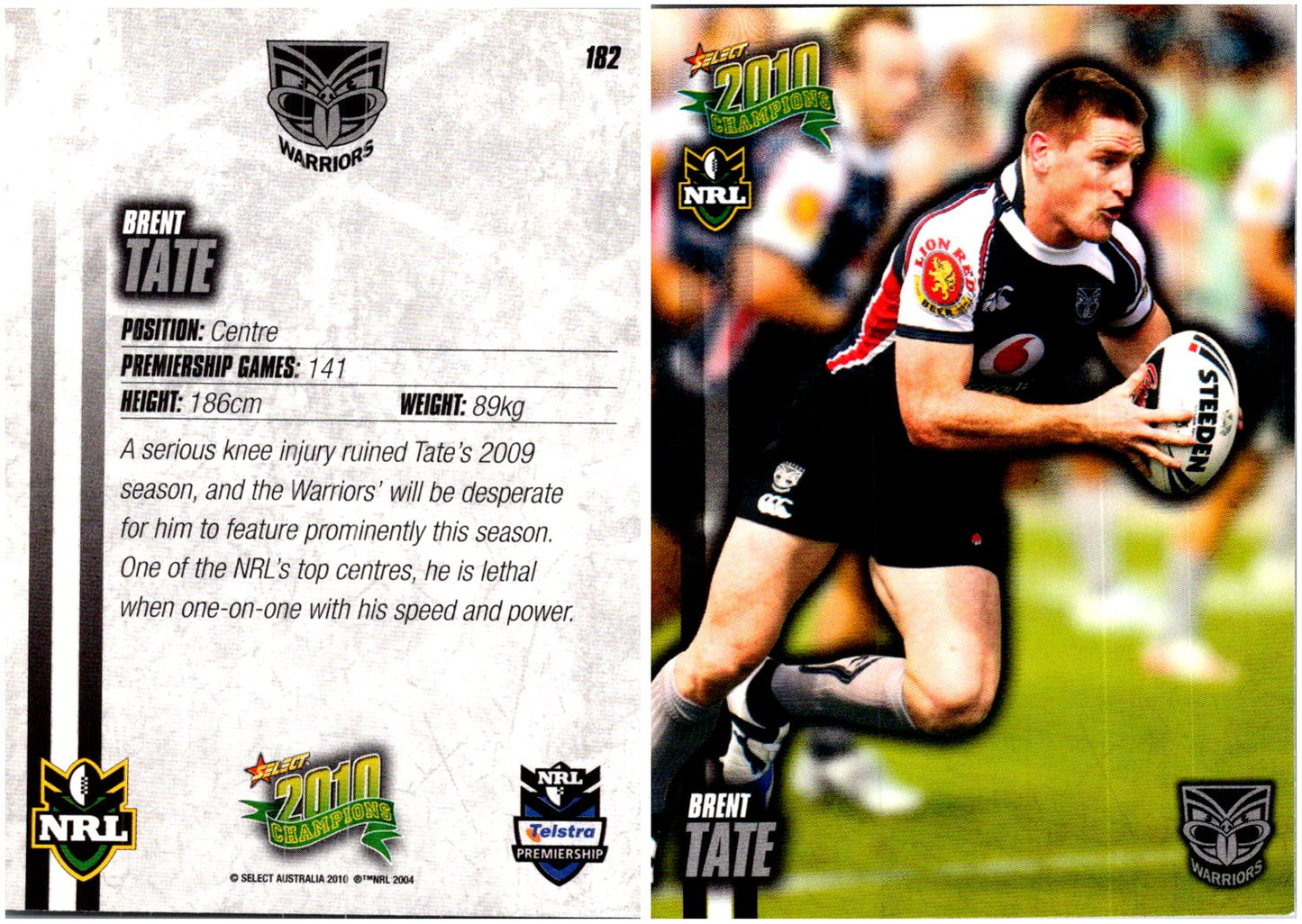 Card #  182 Brent Tate NRL 2010 Champions