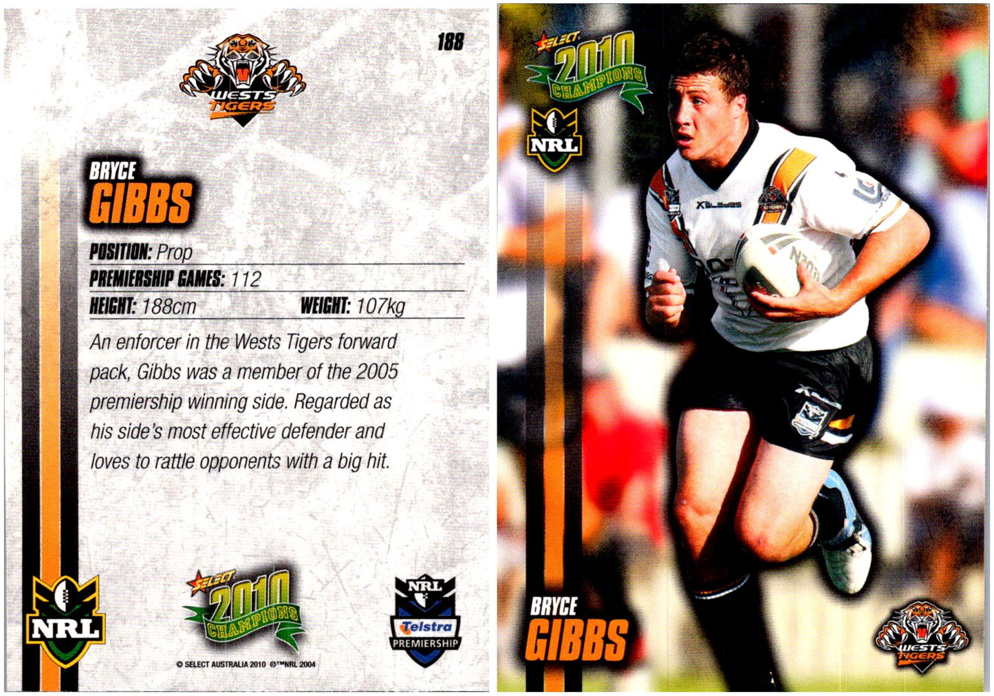 Card #  188 Bryce Gibbs NRL 2010 Champions