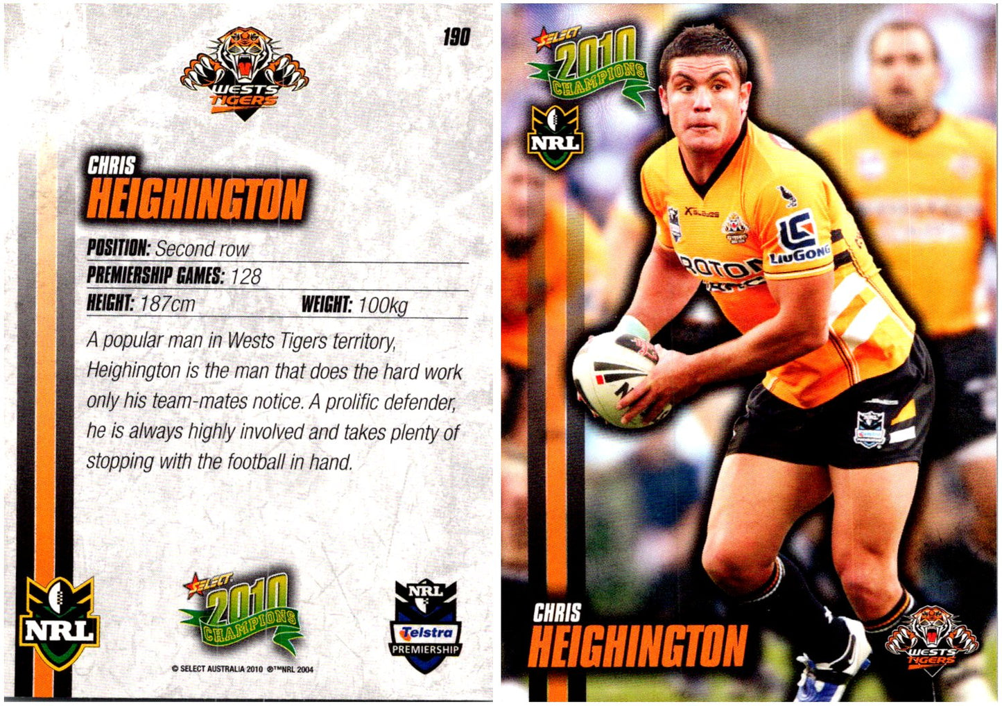 Card #  190 Chris Heighington NRL 2010 Champions