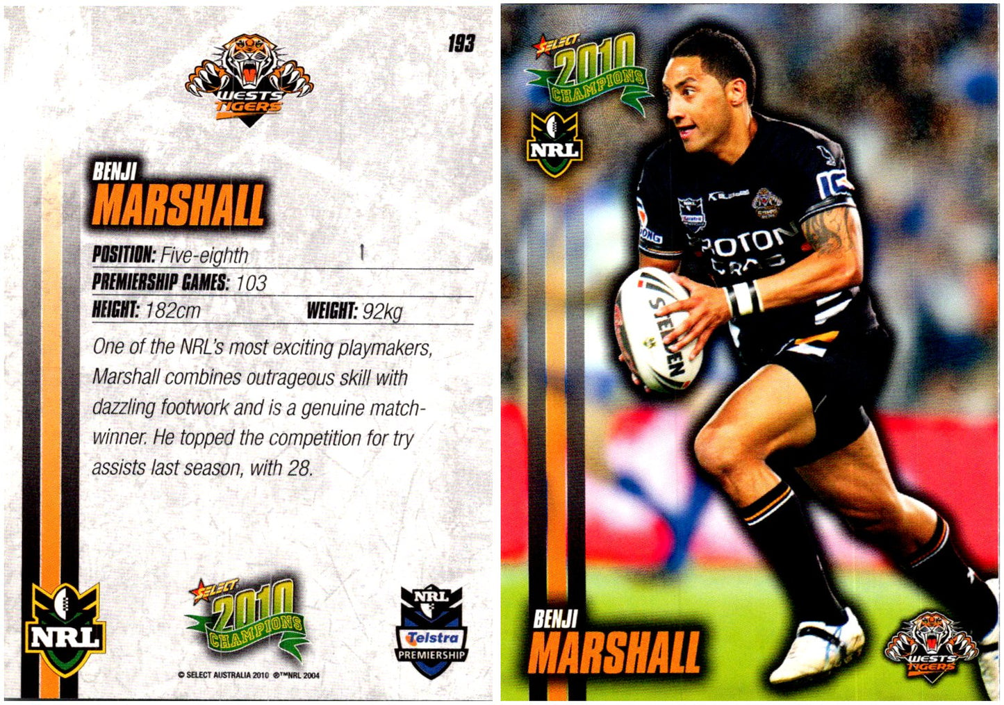 Card #  193 Benji Marshall NRL 2010 Champions