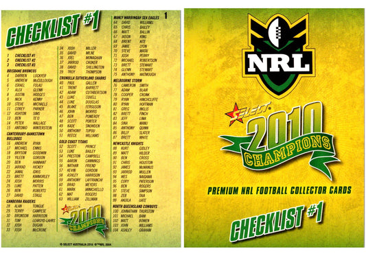 Card #  001 Checklist #1  NRL 2010 Champions