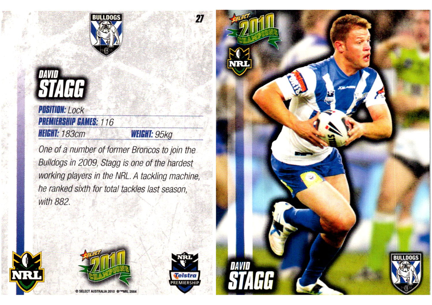 Card #  027 David Stagg NRL 2010 Champions