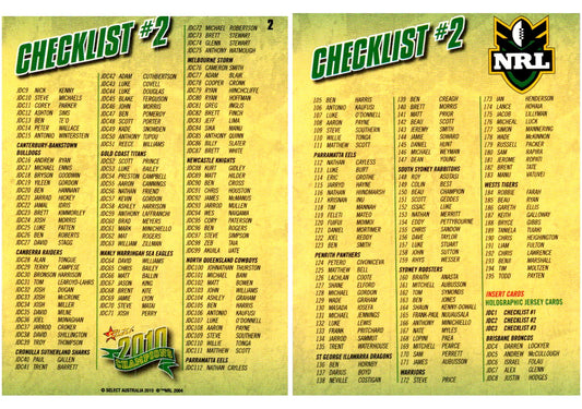 Card #  002 Checklist #2  NRL 2010 Champions