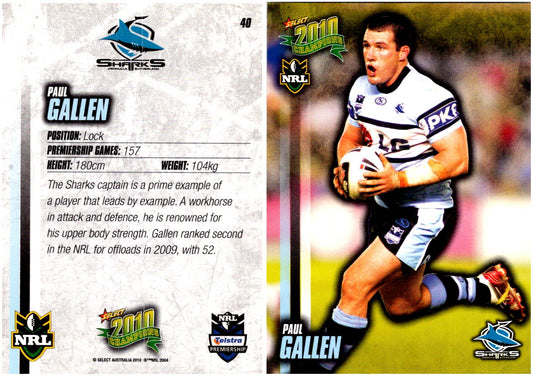 Card #  040 Paul Gallen NRL 2010 Champions