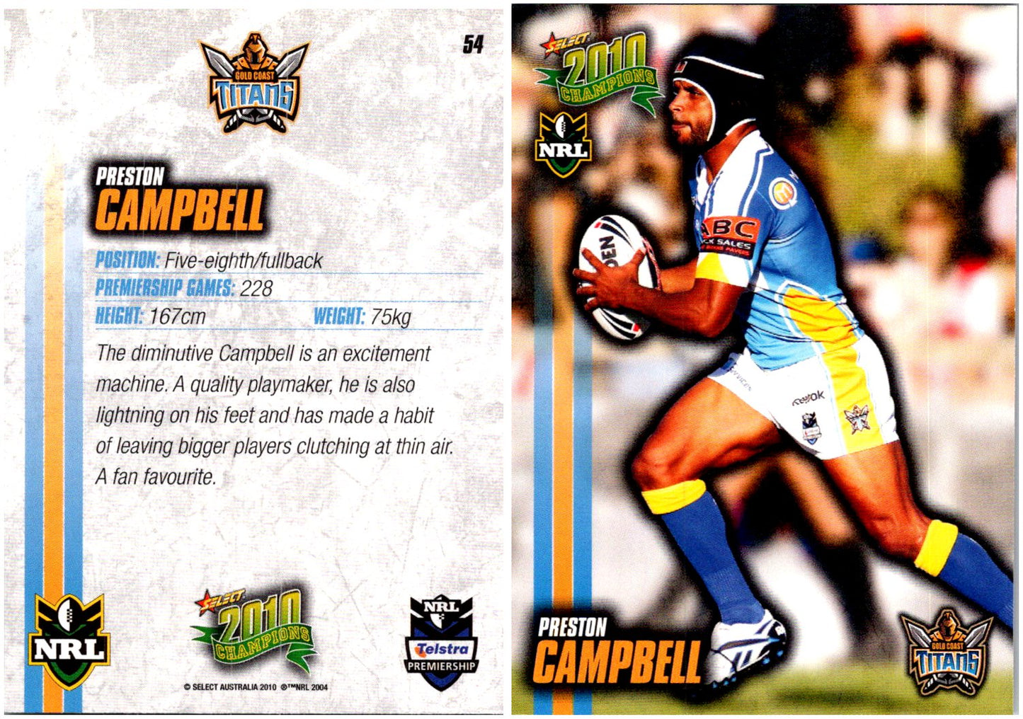 Card #  054 Preston Campbell NRL 2010 Champions