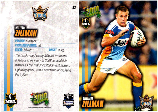 Card #  063 William Zillman NRL 2010 Champions