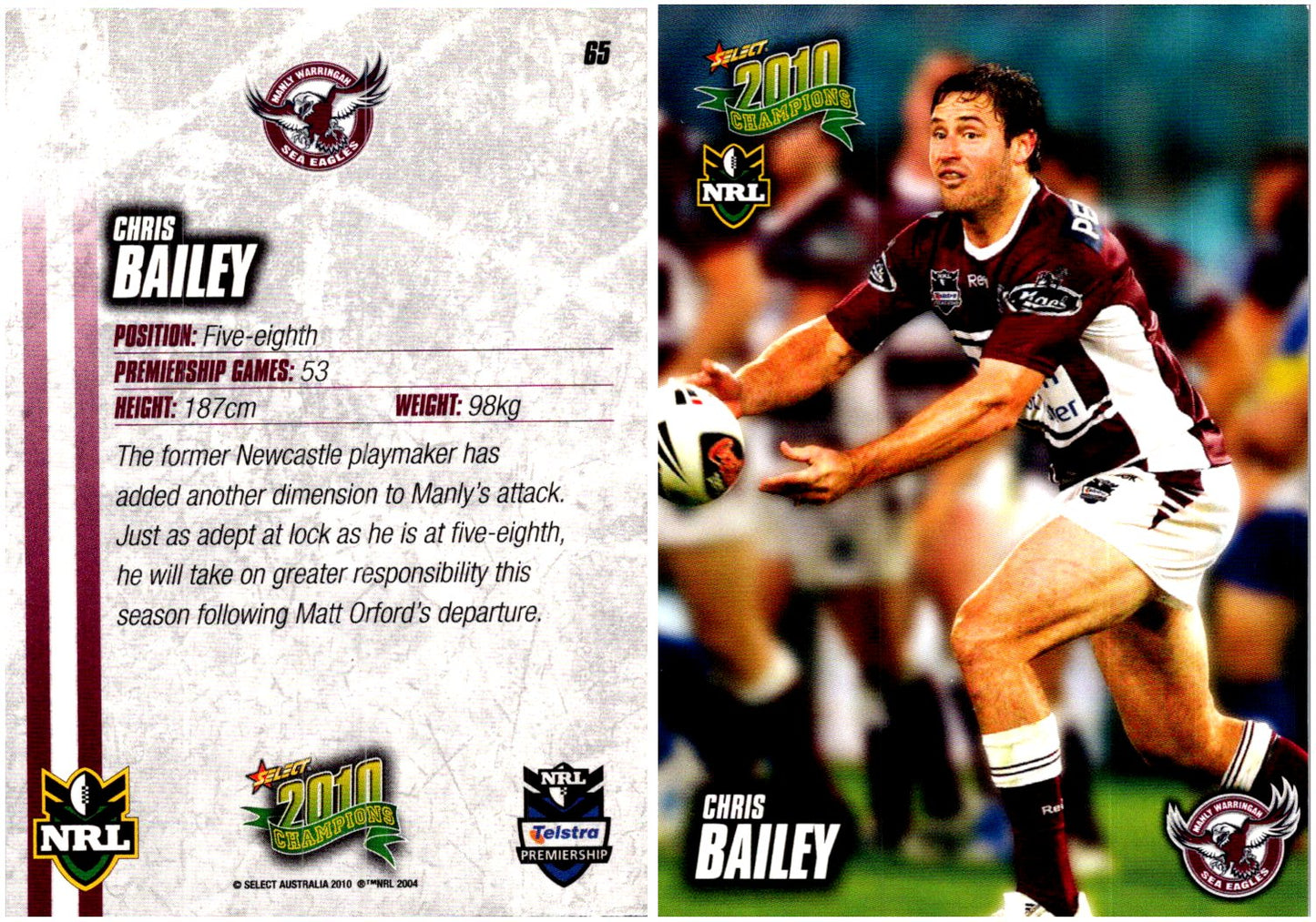 Card #  065 Chris Bailey NRL 2010 Champions
