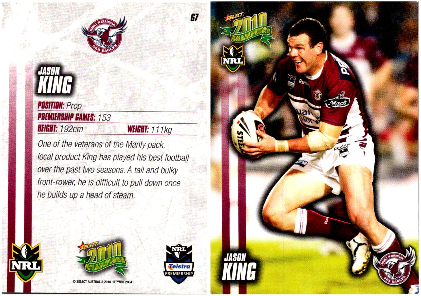 Card #  067 Jason King NRL 2010 Champions