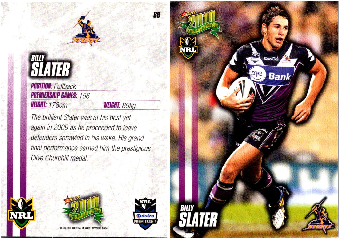 Card #  086 Billy Slater NRL 2010 Champions