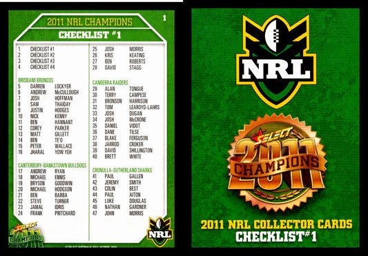 Card #  001 Checklist #1  NRL 2011 Champions