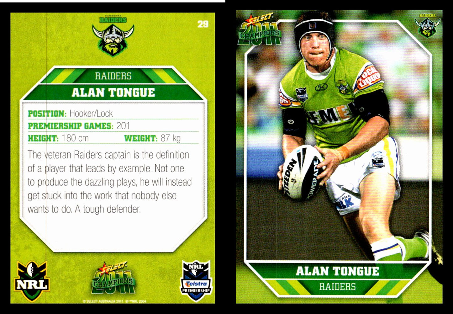 Card #  029 Alan Tongue NRL 2011 Champions