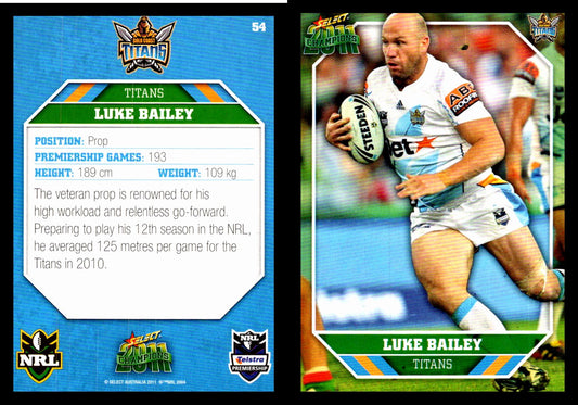 Card #  054 Luke Bailey NRL 2011 Champions