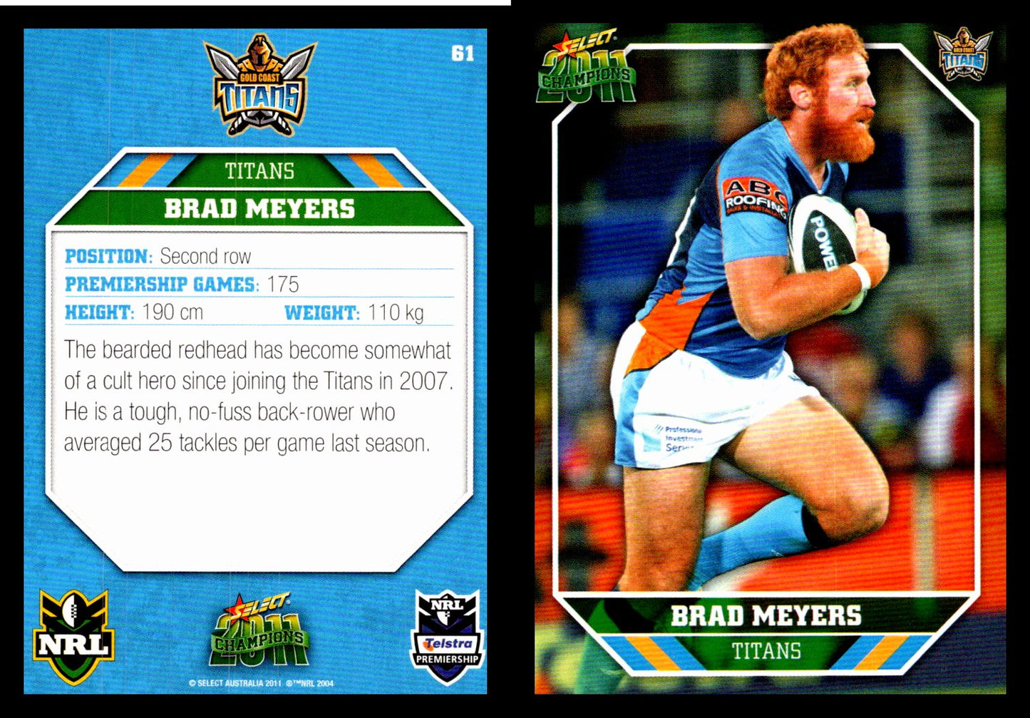 Card #  061 Brad Meyers NRL 2011 Champions