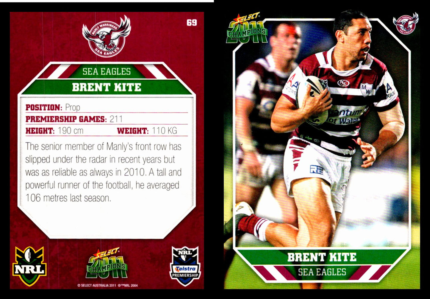 Card #  069 Brent Kite NRL 2011 Champions