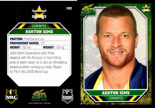 Card #  102 Ashton Sims NRL 2011 Champions
