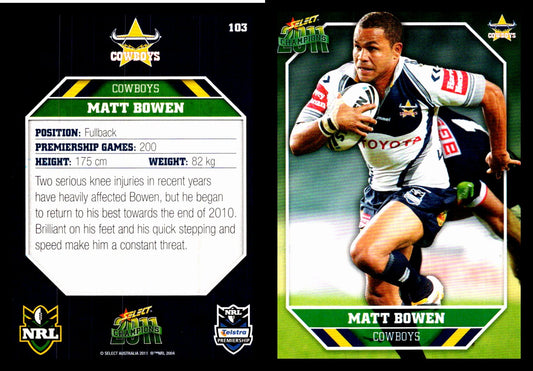 Card #  103 Matt Bowen NRL 2011 Champions