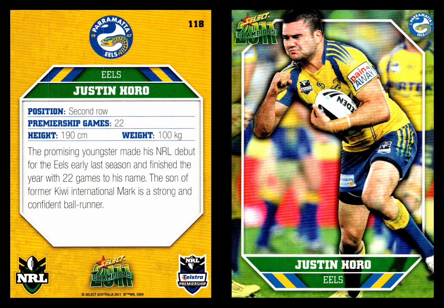 Card #  118 Justin Horo NRL 2011 Champions