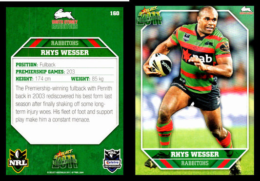 Card #  160 Rhys Wesser NRL 2011 Champions