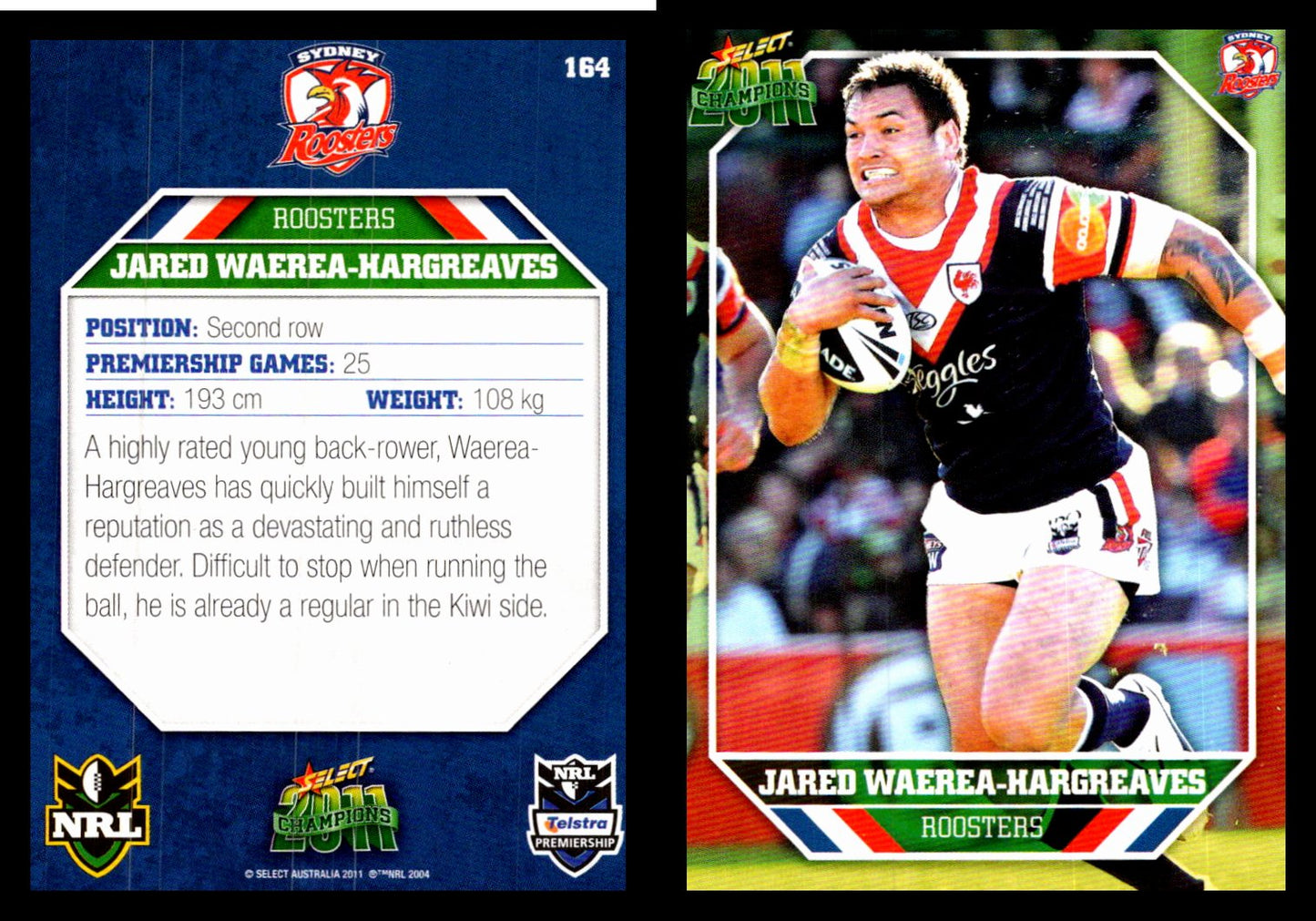 Card #  164 Jared Waerea-Hargreaves NRL 2011 Champions