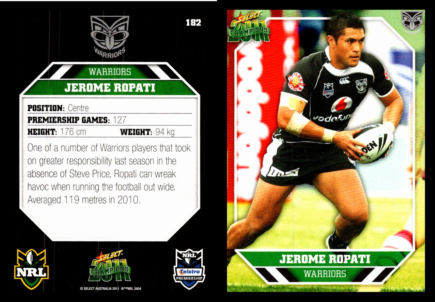 Card #  182 Jerome Ropati NRL 2011 Champions