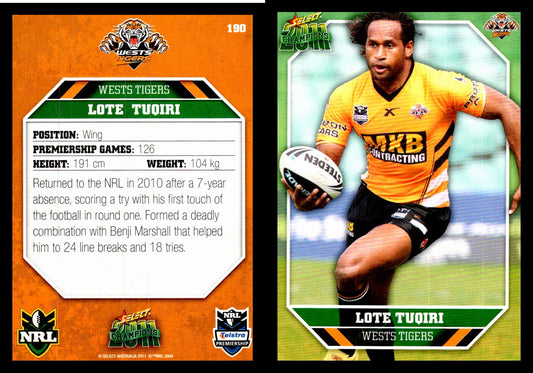 Card #  190 Lote Tuqiri NRL 2011 Champions