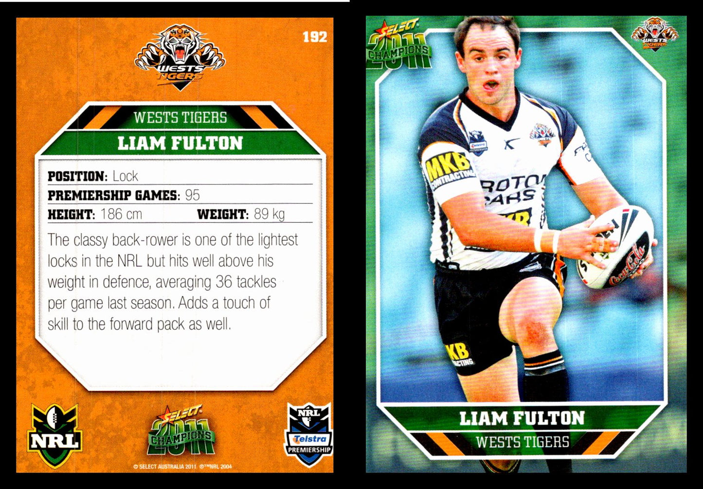 Card #  192 Liam Fulton NRL 2011 Champions