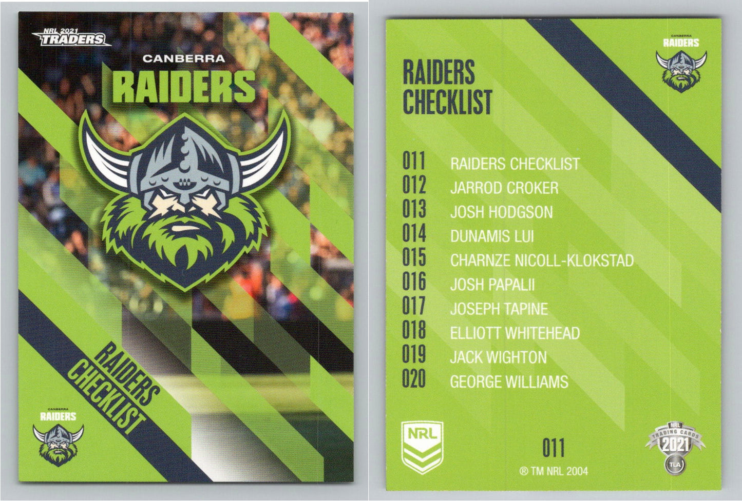 Card # 011 Raiders Checklist NRL 2021 Traders Raiders