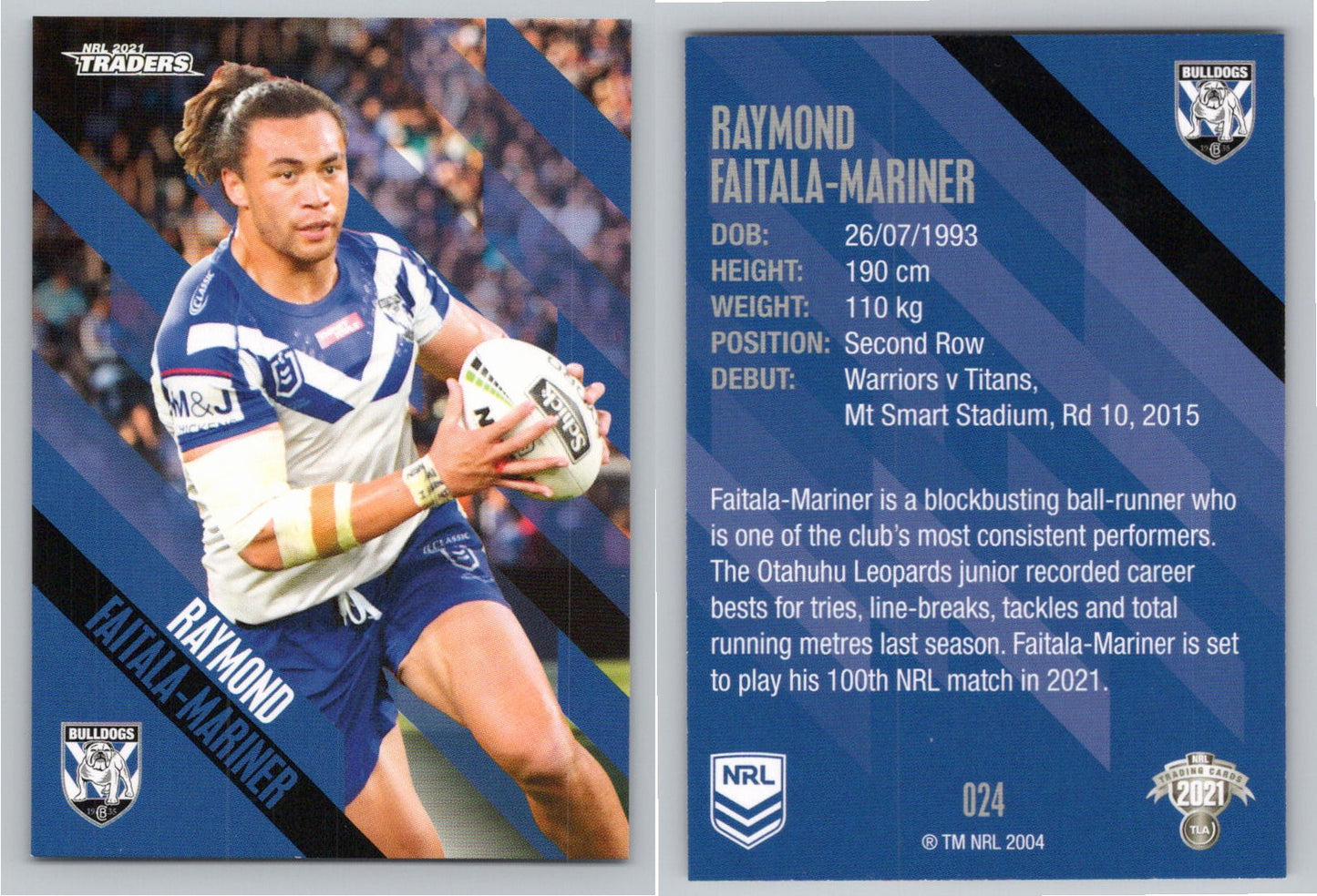 Card # 024 Raymond Faitala-Mariner NRL 2021 Traders Bulldogs