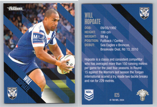 Card # 025 Will Hopoate NRL 2021 Traders Bulldogs