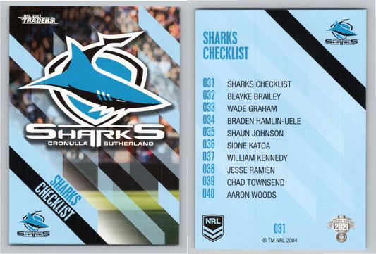 Card # 031 Sharks Checklist NRL 2021 Traders Sharks